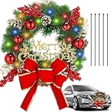Honoson Christmas Wreath for Car, Truck or Festival Decoration LED Artificial Christmas Car Wreath and 5 Pieces 4 x 200 Black Nylon Cable Tie (Delicate)