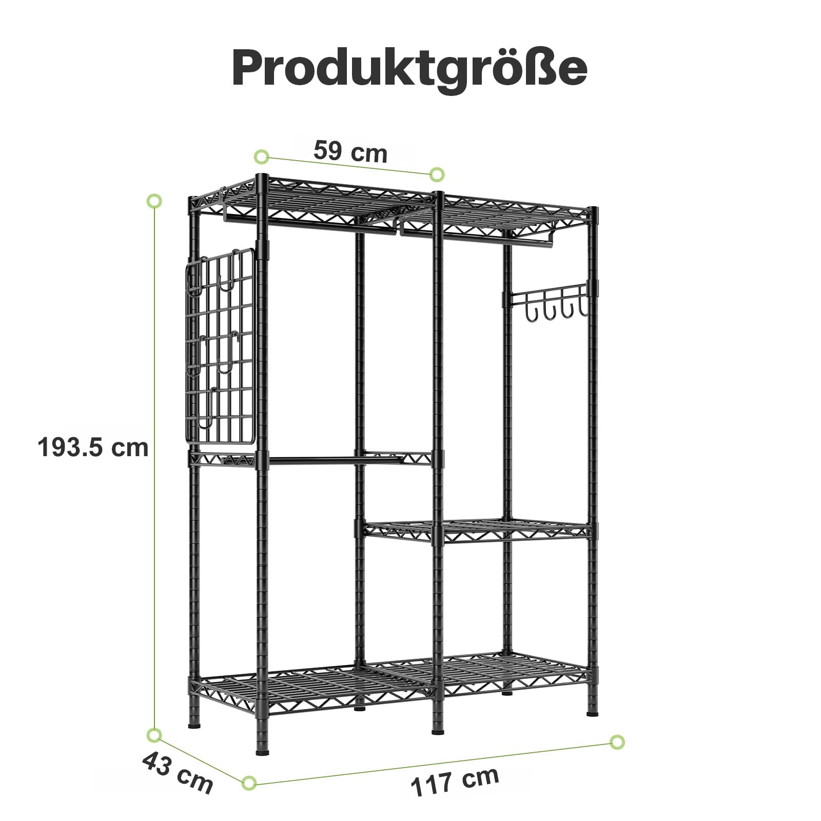 HOKEEPER Kleiderständer 498kg Schwerlast | Kleiderschrank, zum Aufhängen von Kleidung, 4 Rollen, 2 feststellbar, einfache Montage, langlebig