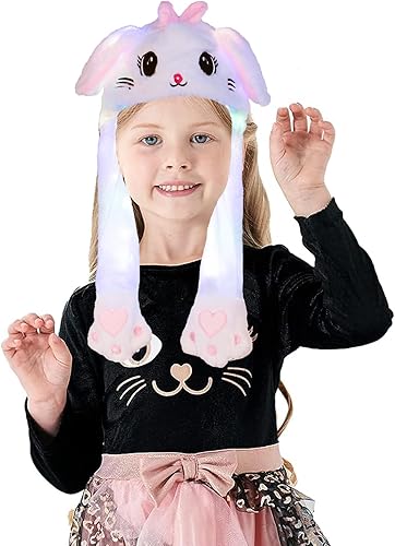 Miniatura 6 de GADMEXILY Sombrero de orejas LED que brilla en movimiento, sombrero de peluche para saltar con orejas de animales, disfraz de Halloween, Navidad,