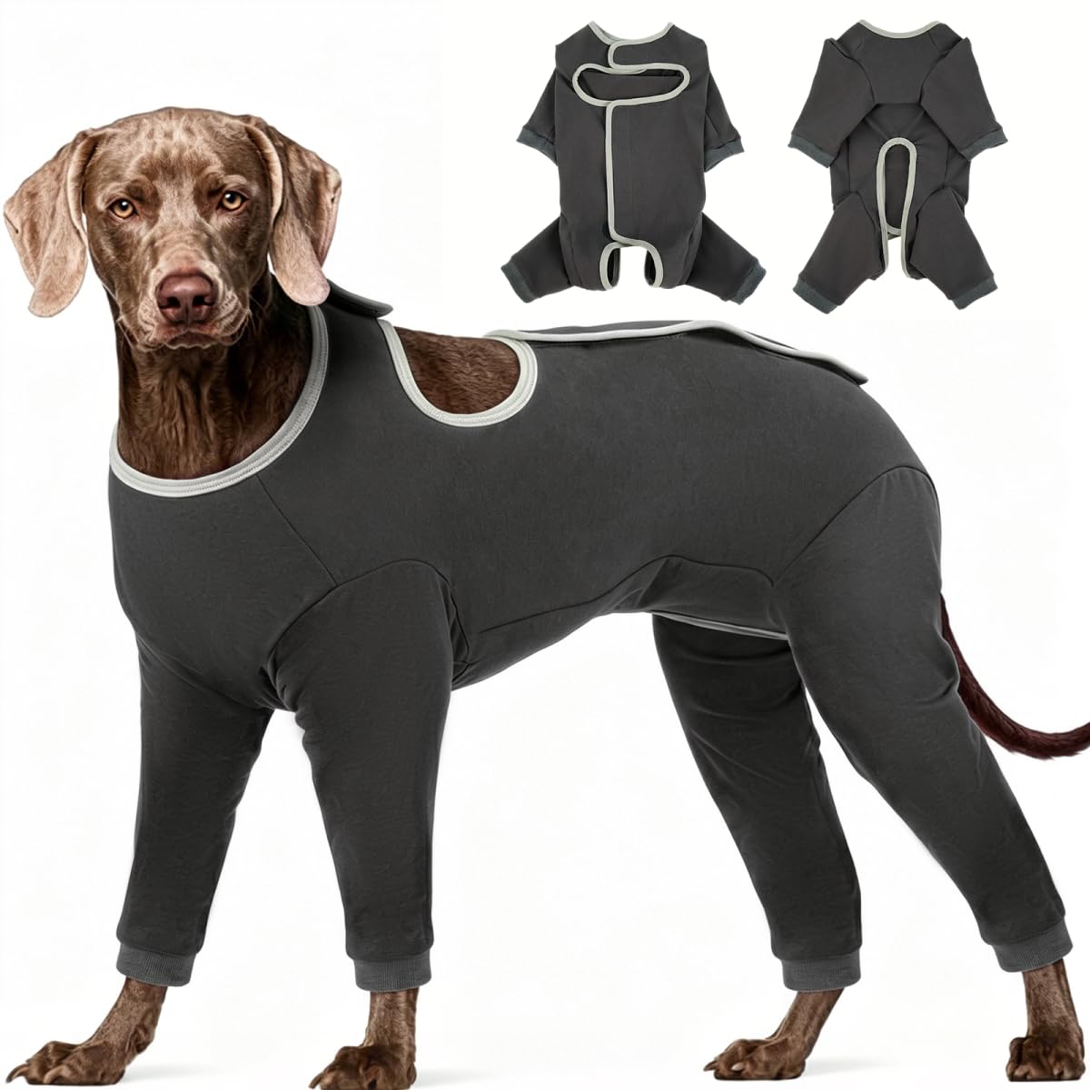 IECOii Dog Recovery Suit Long Sleeve,Dog Surgery Recovery Suit,Dogs Bodysuit After Surgery Medical Pet Shirt,DogOnesie Protect Wound Surgical Suit for Male/Female,DogPjs,DogCone Alternative,Grey,2XL