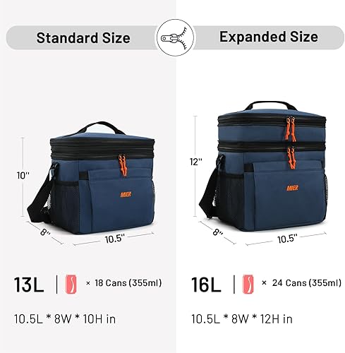 Miniatura 2 de MIER Lonchera para hombres con aislamiento expandible de doble compartimento, bolsa enfriadora a prueba de fugas con bolsillos delanteros y traseros