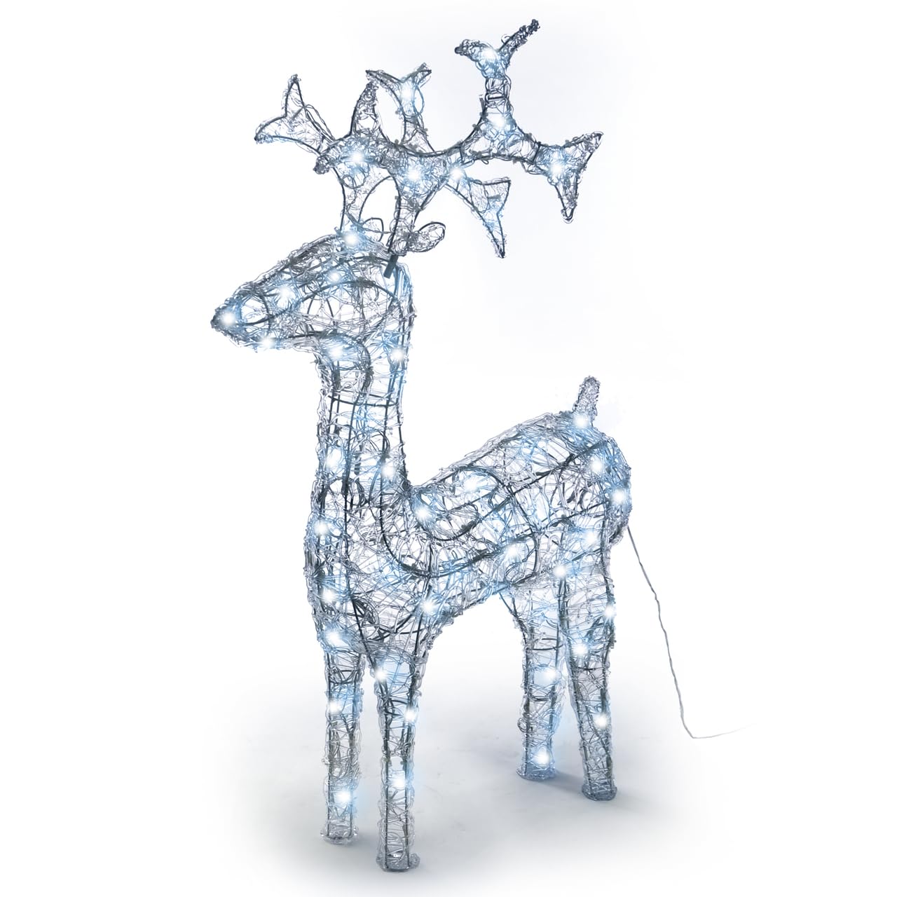 Rentier beleuchtet Acryl 120 LED weiß Deko-Figur 100 cm Trafo Leucht-Elch Weihnachtsdeko Weihnachtsbeleuchtung Außen-Deko Fest Xmas