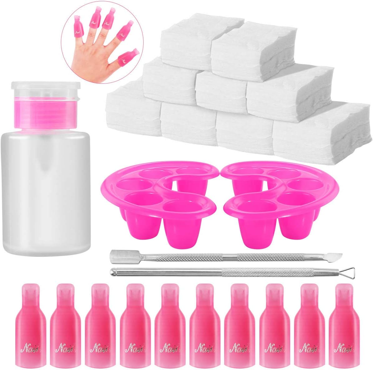 Nail Polish Remover Tool Set, Includes 600Pcs Cotton Pads, 2 Cuticle