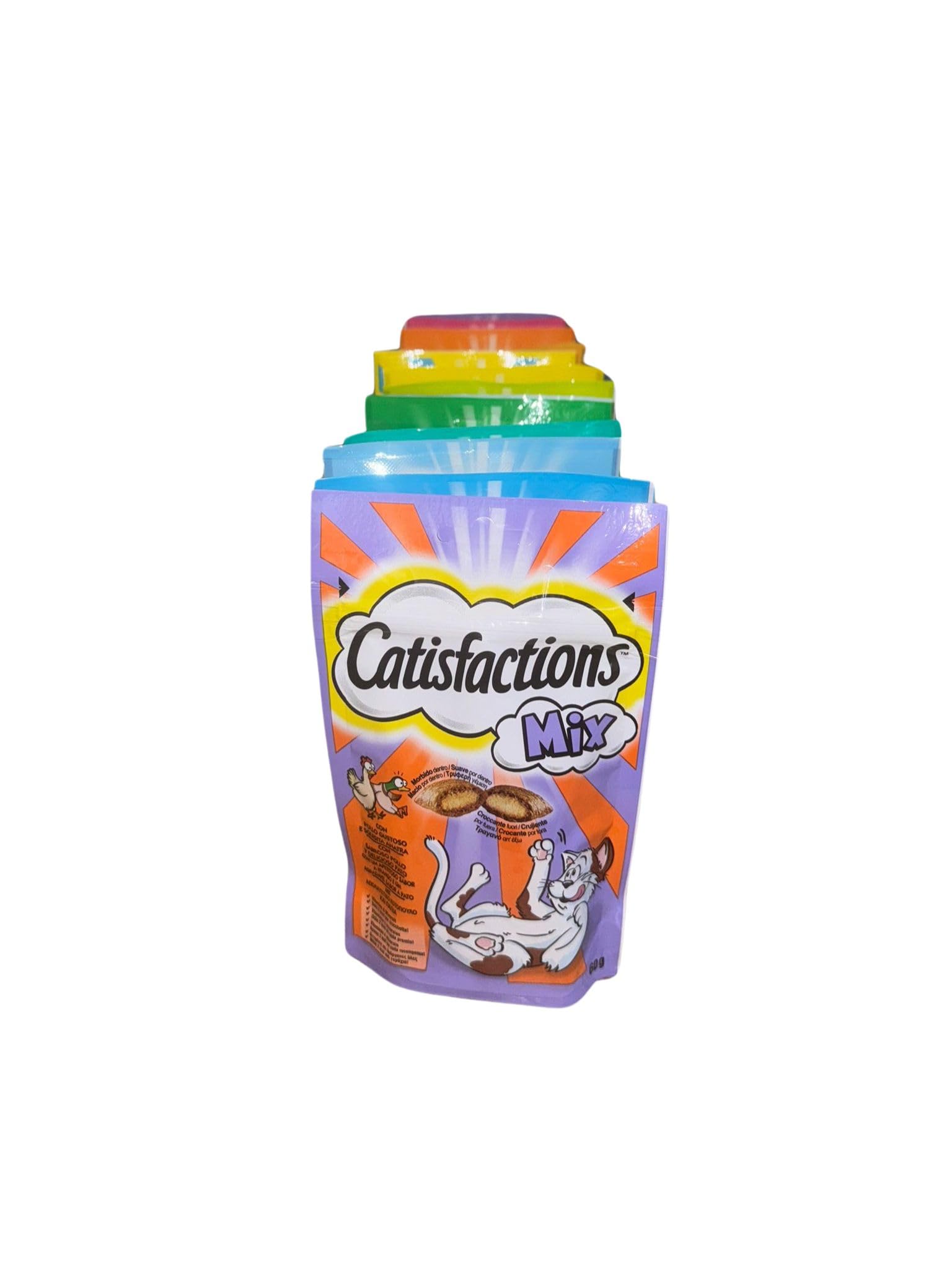 Snack pour chats adultes et chiots Catisfactions | 12 sachets de 60 grammes par goût assortis.