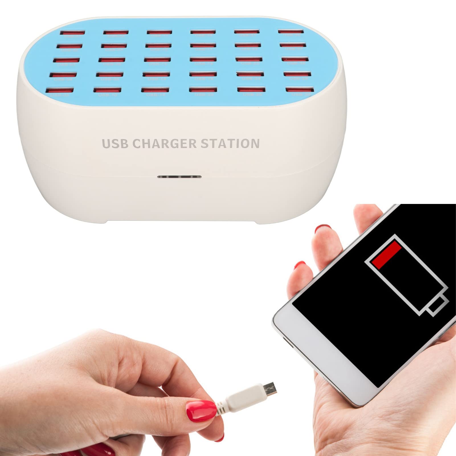 Stazione di Ricarica USB da 160 W a 30 Porte, Caricatore Rapido Desktop Domestico, Caricabatterie Multipli PWM per Computer Portatile Tablet Smartphone