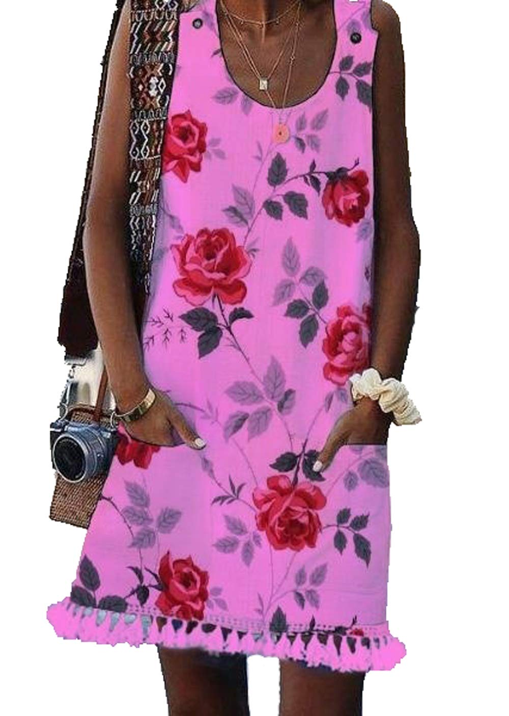 Women's Dress Summer Short Sleeve V Neck Casual Midi Chic Vintage Ethnic Sundress Solid Color Loose Linen Dresses, Blue