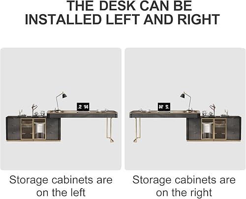 Miniatura 5 de Escritorio de oficina de lujo de 71 pulgadas, escritorio para computadora, escritorio ejecutivo en forma de L, tomas de corriente integradas, mesa