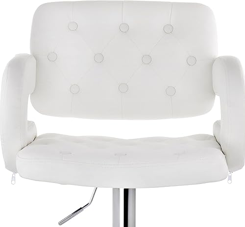 Miniatura 7 de Elama Taburete de bar moderno de piel sintética con base giratoria cromada y altura ajustable