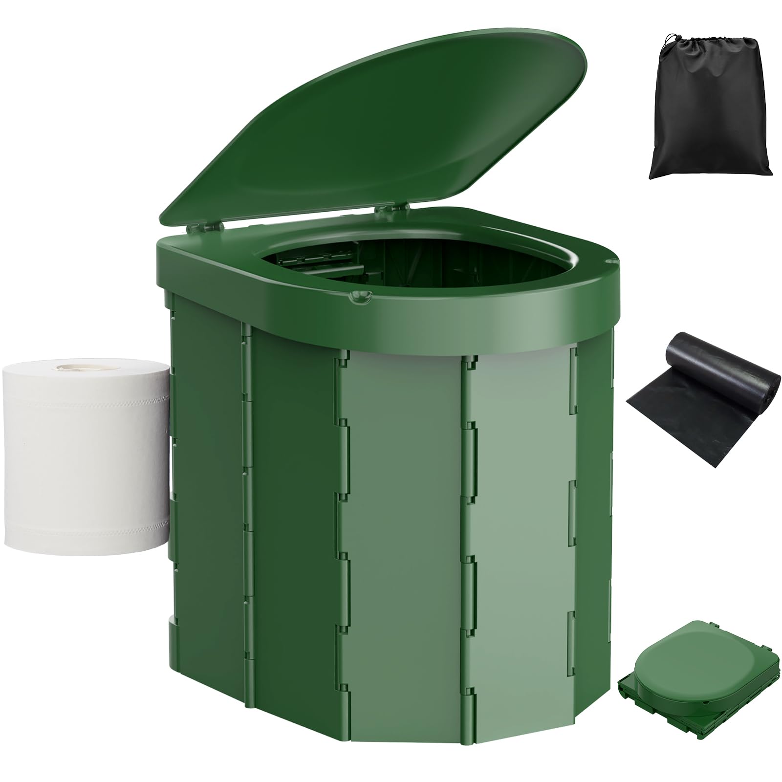 Photo 1 of PAHTTO Portable Camping Toilet - Green, 400lb Capacity