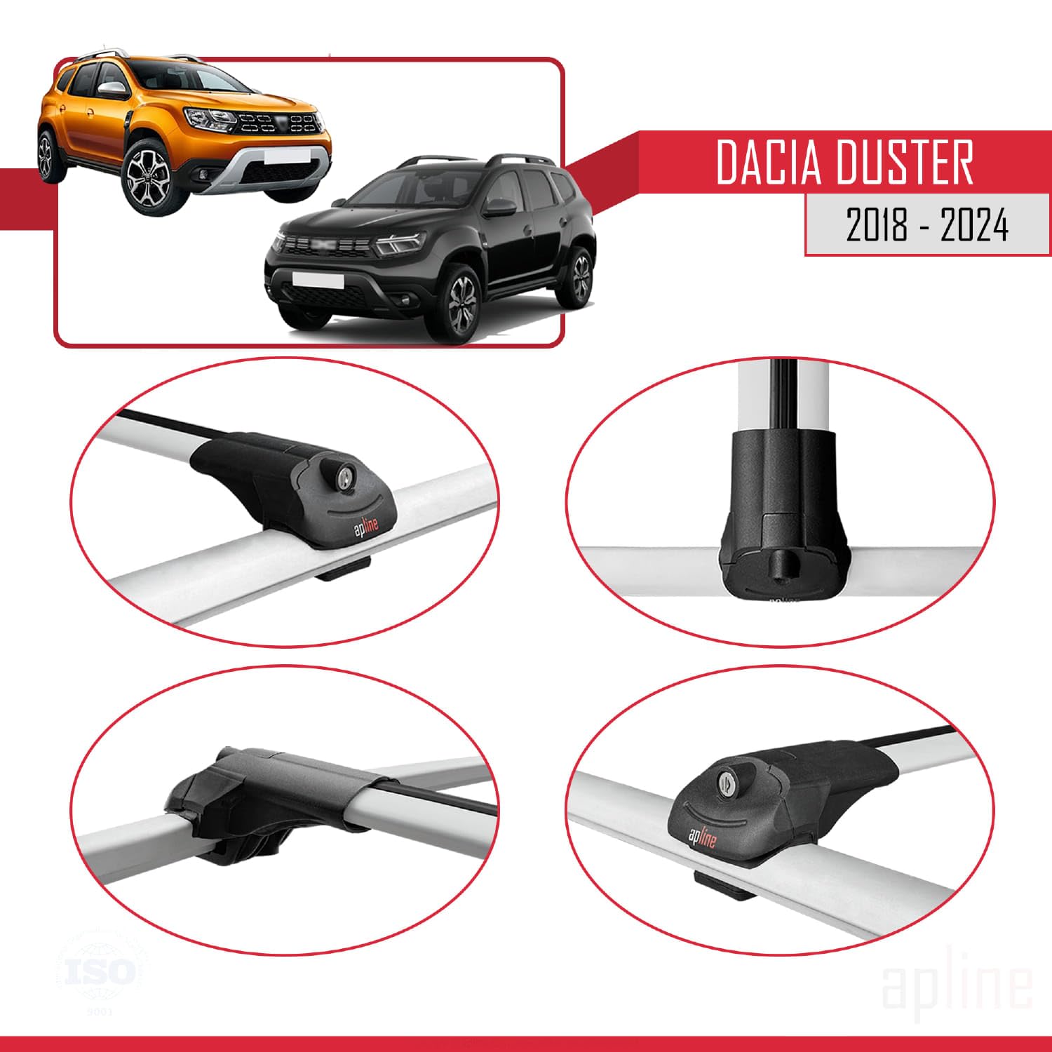 Compatible avec Dacia Duster 2018-2024 Barres de Toit ACE-1 Railing Porte-Bagages de voiture GRIS