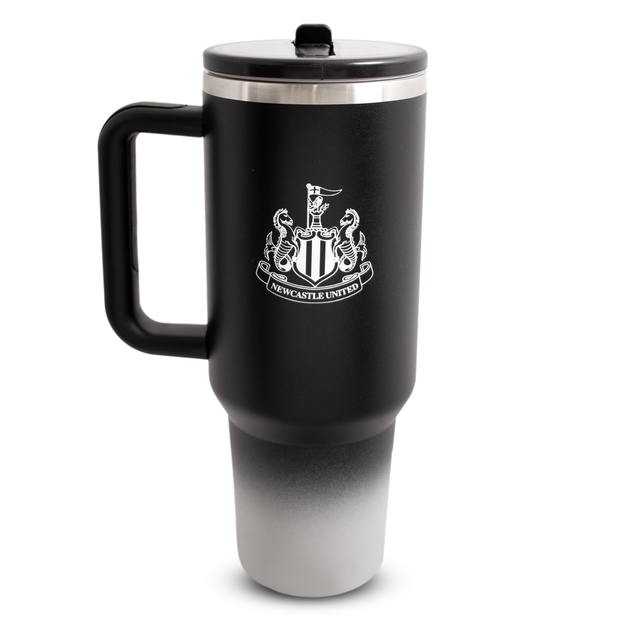 Hy-Pro Black Officially Licensed Newcastle 40Oz/1.18 L Thermal Flask & Handle - Metal Water Bottle With Straw, Portable Water Bottle For Sports & Daily Use - Stainless Steel Design