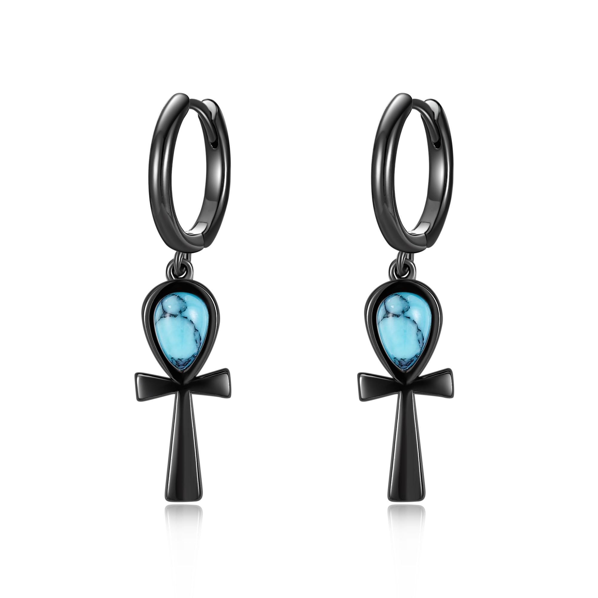 Pendientes Ankh de plata de ley 925 con detalles negros de ONEFINITY 7