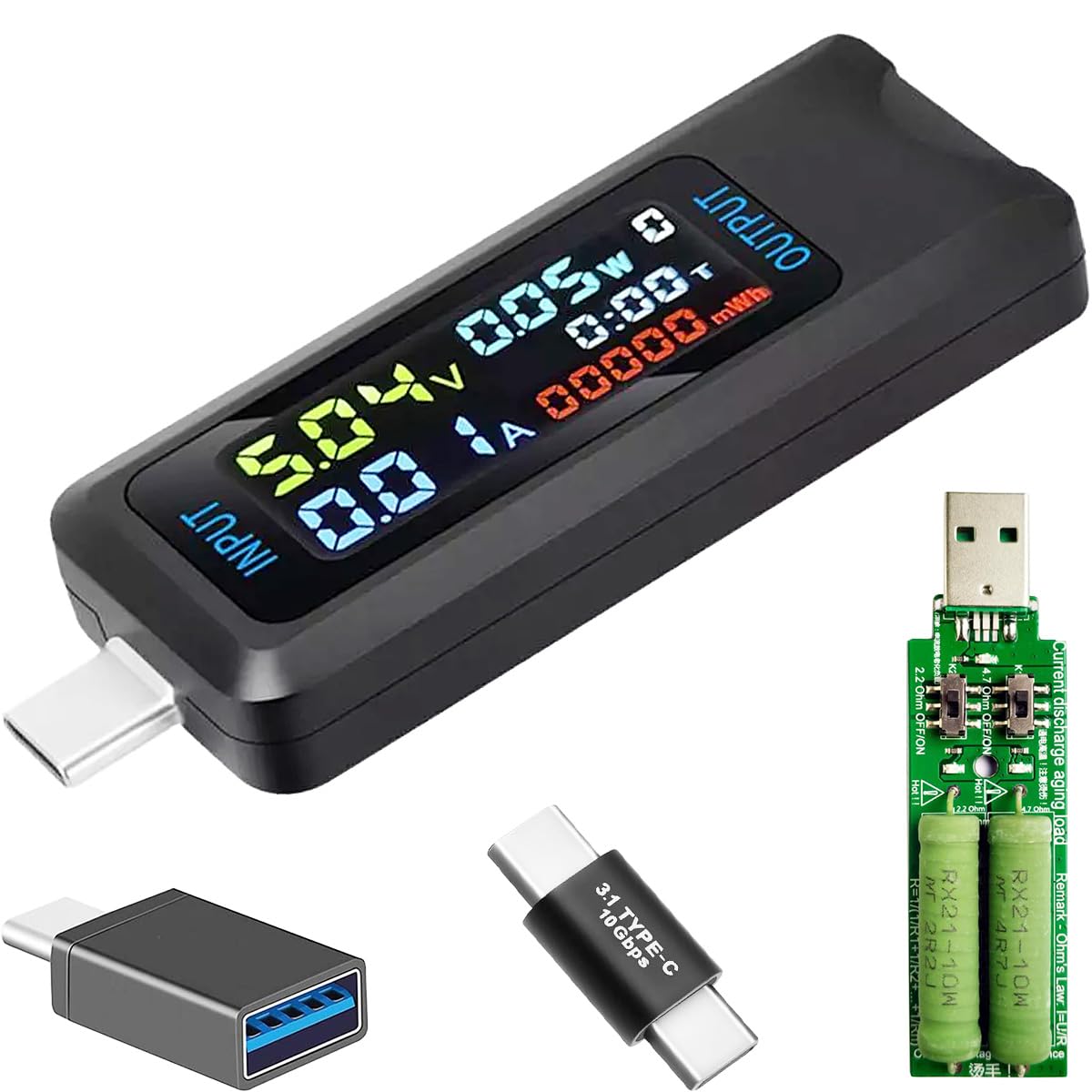 Youmile USB Tester Type-C interface Multi-Functional Digital Power Capacity Tester Voltage Current Meter DC 4.5-36V 0-5A Supports Fast Charging Protocols with Type C Connector Adapter USB Load
