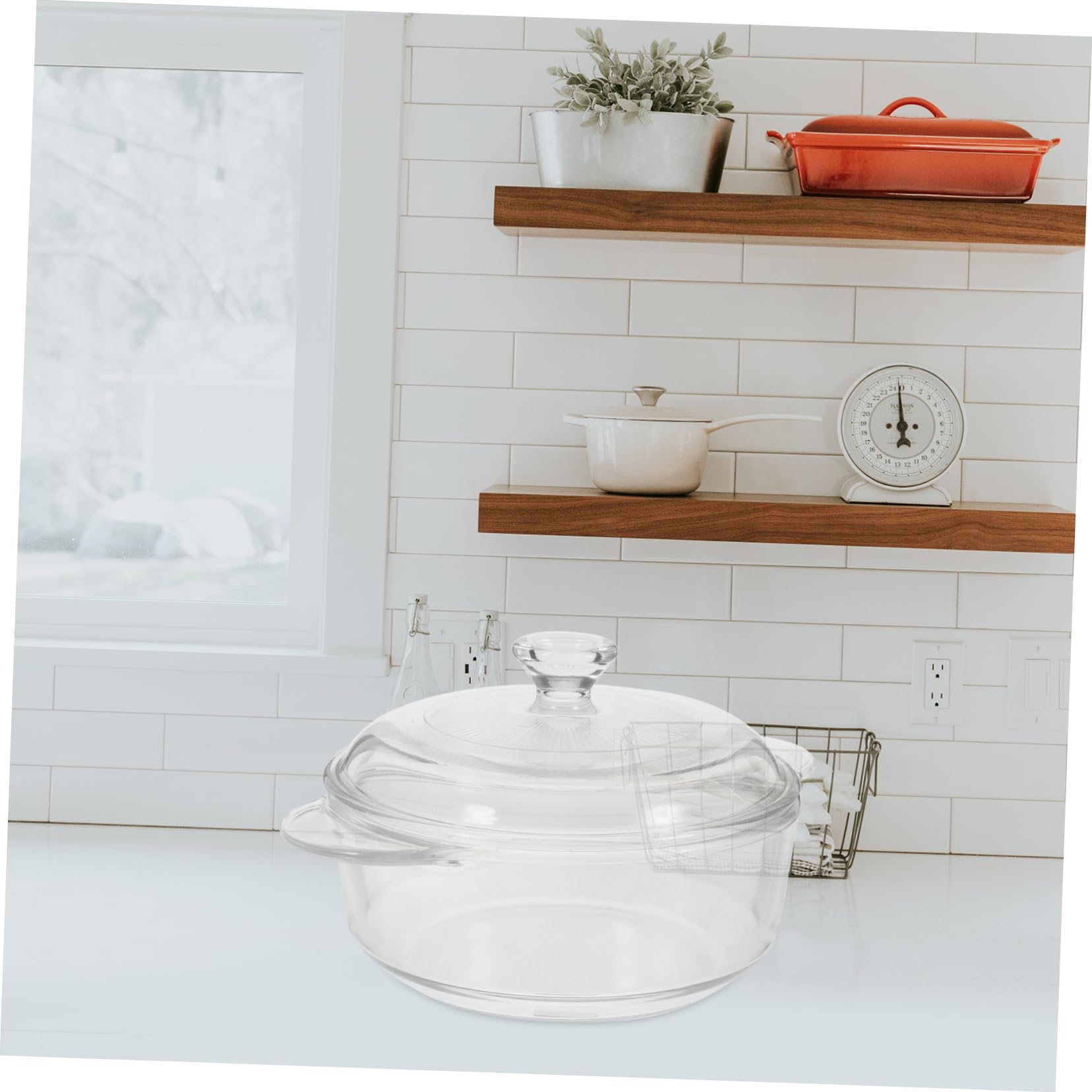 Cabilock Ensaladera de Cristal Transparente con Tapa, 1l, Doble Asa | Vidrio, Conserva la Comida, Transporte Sencillo, Manejo Cómodo Cuenco para Servir en Cocina u Oficina