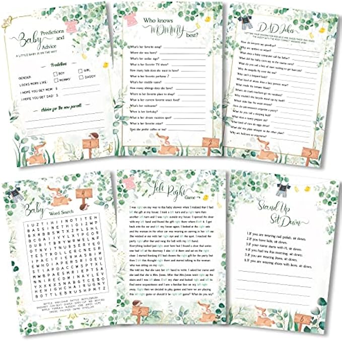 Baby Shower Games 6 Games for 20 Guests - 86 Pcs Greenery Baby Shower Activities Set Baby Party Ideas Supplies for Mother-to-be Family Friend