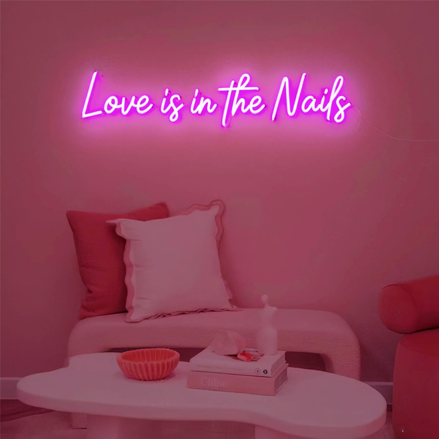 Love is in the Nails Neon Sign,Dimmable Neon Sign for Home Shop Spa Beauty Nails Cosmetic Salon Wall Decor,Nail Room Decor Acessory,USB Powered