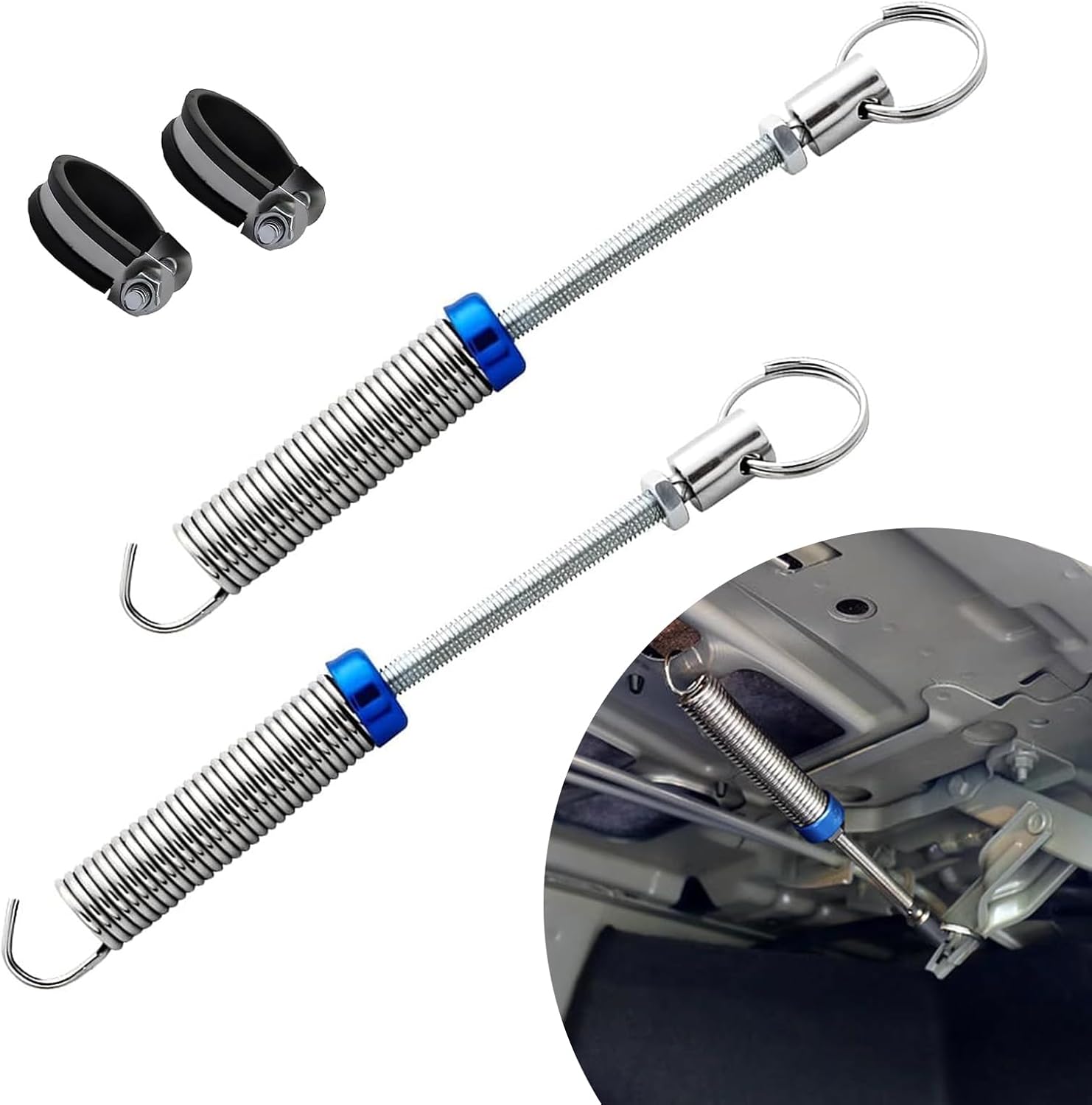 Pack-2 Car Trunk Lid Spring, Waterproof Metal Automotive Trunk Spring Replacements with Clamp, Universal Adjustable Vehicle Lifting Spring Accessories for SUV Truck RV (Silver)