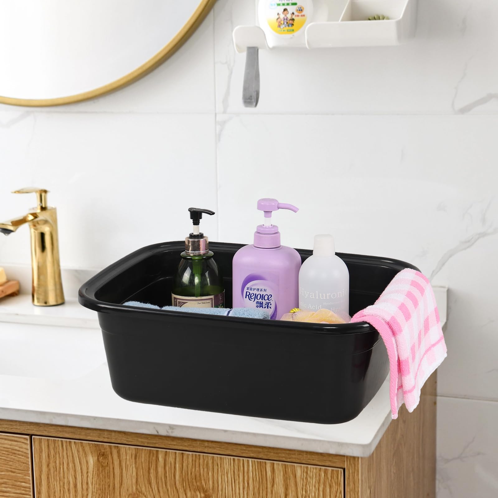 Set di 3 bacinelle rettangolari in plastica, 15 l, colore: nero