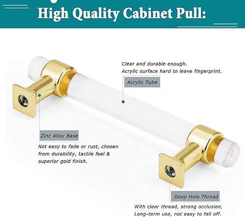 Miniatura 4 de Orger Paquete de 10 tiradores de gabinete de acrílico transparente de 4 pulgadas, tiradores de cajón de tubo redondo, manijas modernas de herrajes