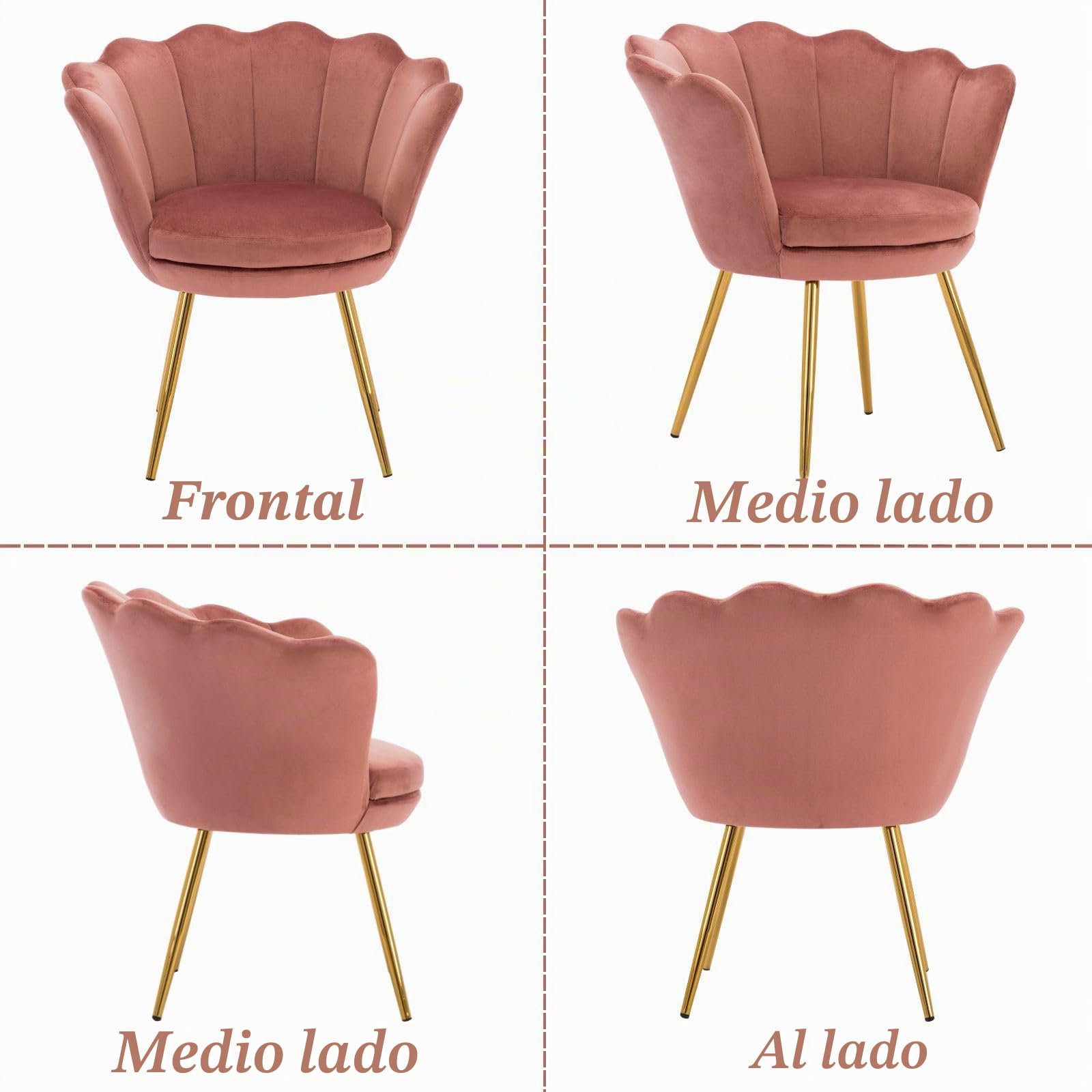 Ya-Home Sillón Individual de Terciopelo Butaca de Salón,Silla Tocador Maquillaje con Patas de Metal，Silla de Concha Moderno para Recepción/Dormitorio/Tocador,Rosa