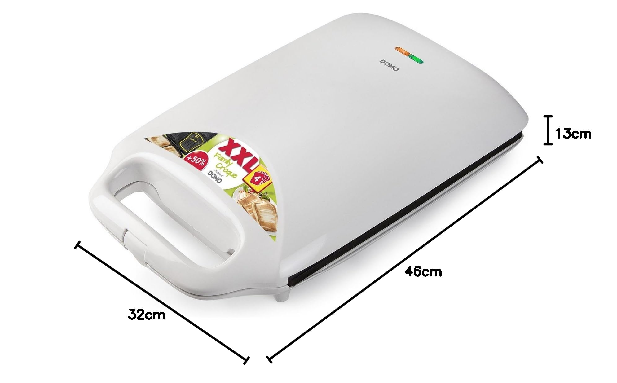 DOMO DO9064C Croque Family XXL für 4 große Sandwiches in Muschelform - 1800W - Antihaftbeschichtung - Weiß