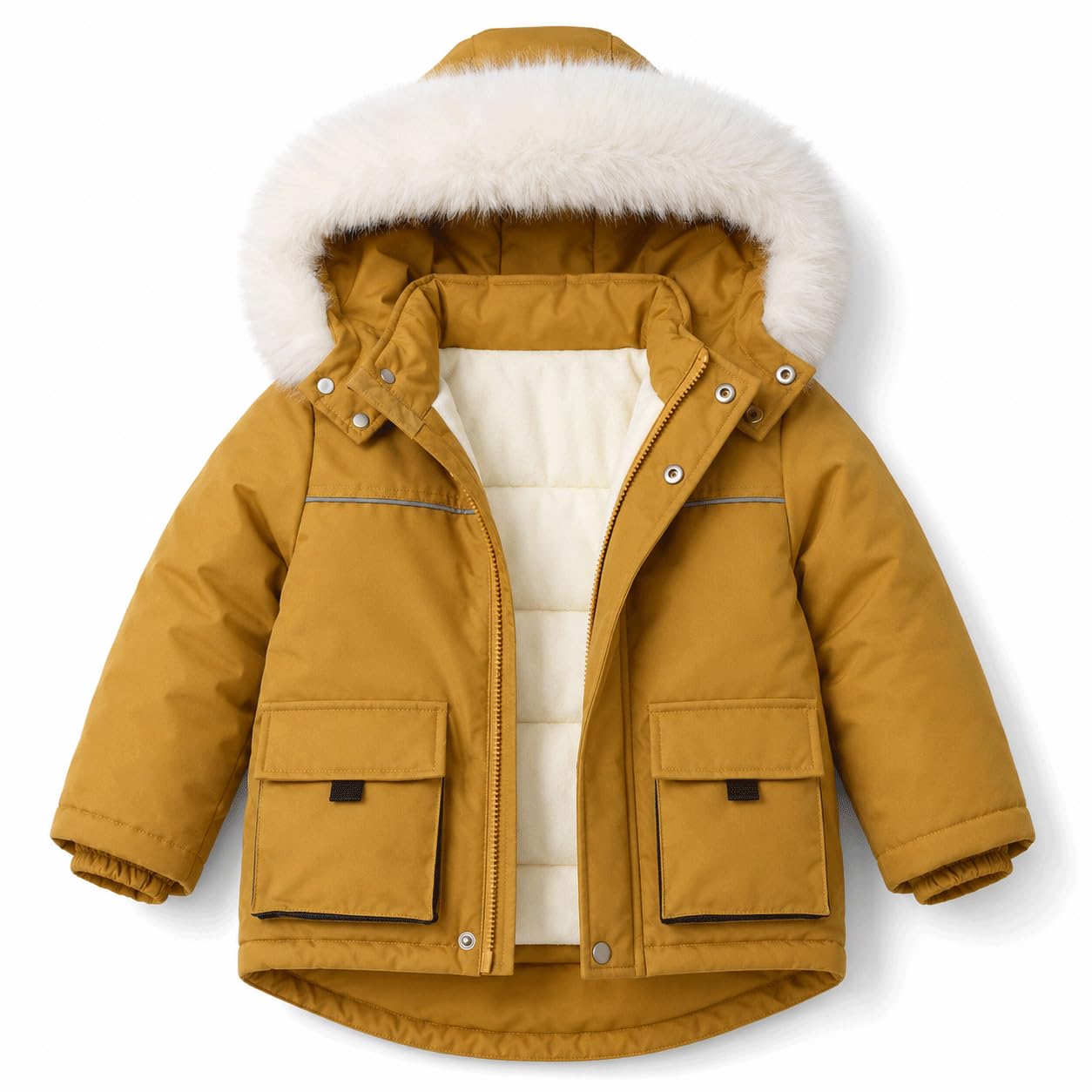 Vryndelle Toddler Winter Coat Kid Puffer Jacket Snow Parka Fleece Outerwear | Waterproof Windproof Design; Faux-Fur Hood; Padded Hooded Style; Cold-Weather Clothes; Dual Utility Pockets