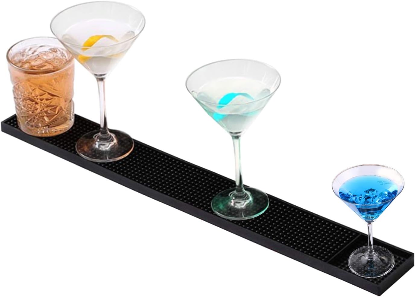 COSOOS Rubber Bar Spill Mat, Non-Slip No-Spill Drink Beer Coffee Bartender Service Mat, Antiskid Drying Dish Mats Trim Bar Rail Runners for Bar Restaurant KTV Home Counter Top 23.6x 3.1inch Black