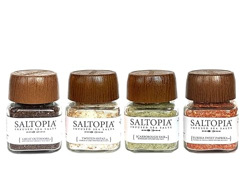 Miniatura 2 de SALTOPIA Keep Calm NomNomNom, All Natural, juego variado de 4 sales marinas infundidas de diferentes sabores, grapas de cocina que establecen un