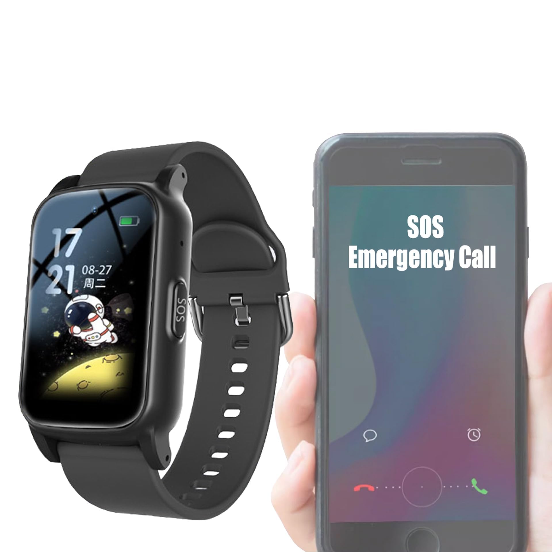 Dispositivi di allarme caduta per anziani, orologio intelligente con rilevamento di cadute con videochiamata HD, impermeabile IP67, chiamate vocali HD, per assistenza agli anziani, nero