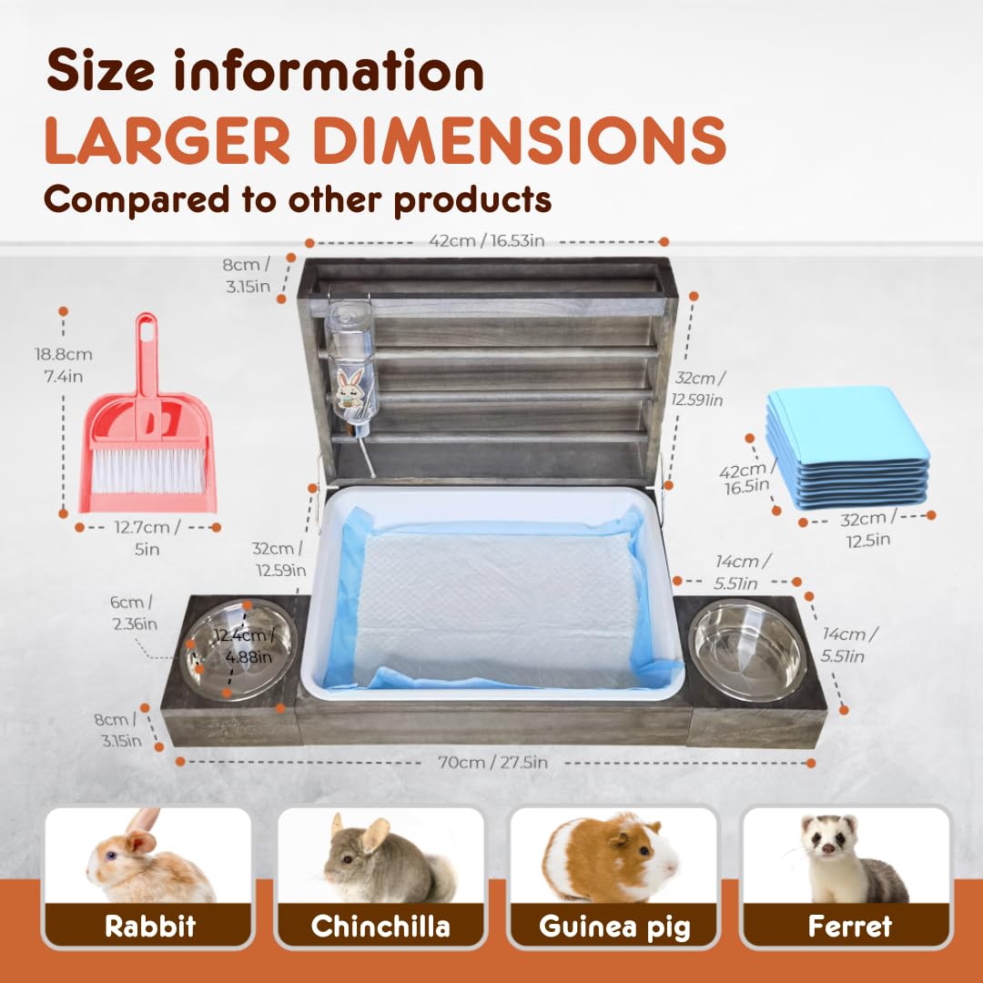 4-in-1 Kaninchen Futterstation Mit Katzentoilette – Heuspender, Näpfe & Trinkflasche Für Kleintiere