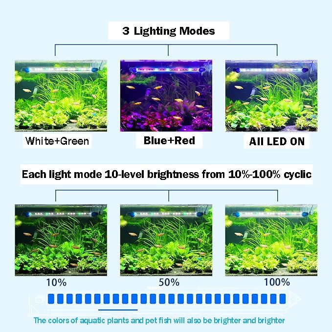 Image of Submersible Aquarium Light Underwater Fish Tank Light with Timer Auto On /Off, LED Aquarium Light Bar 3 Light Modes Dimmer Adjustable Brightness,15.3inch (with Timer&dimmer)