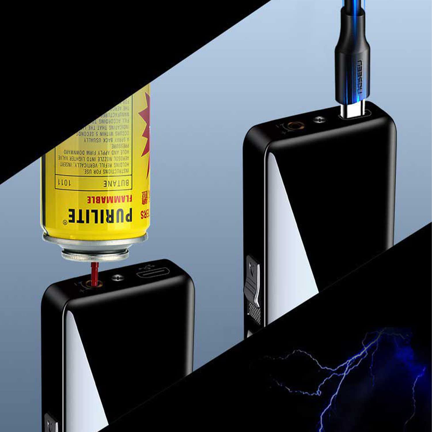 Briquet Plasma à Double Arc avec Affichage de la Batterie Jet Flame Turbo Torche Coupe-Vent sans Flamme Gadget pour Homme pour Bougies Feux d'artifice Cigarette Pipe Cigare