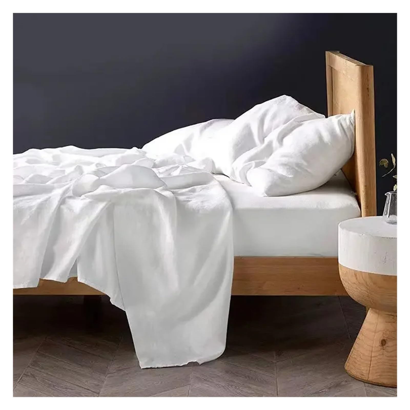 Set di lenzuola in lino lavato da 3 pezzi, lenzuola in lino naturale e 2 federe, lenzuolo morbido traspirante.(WHITE,Sheet 200x230 3pcs)
