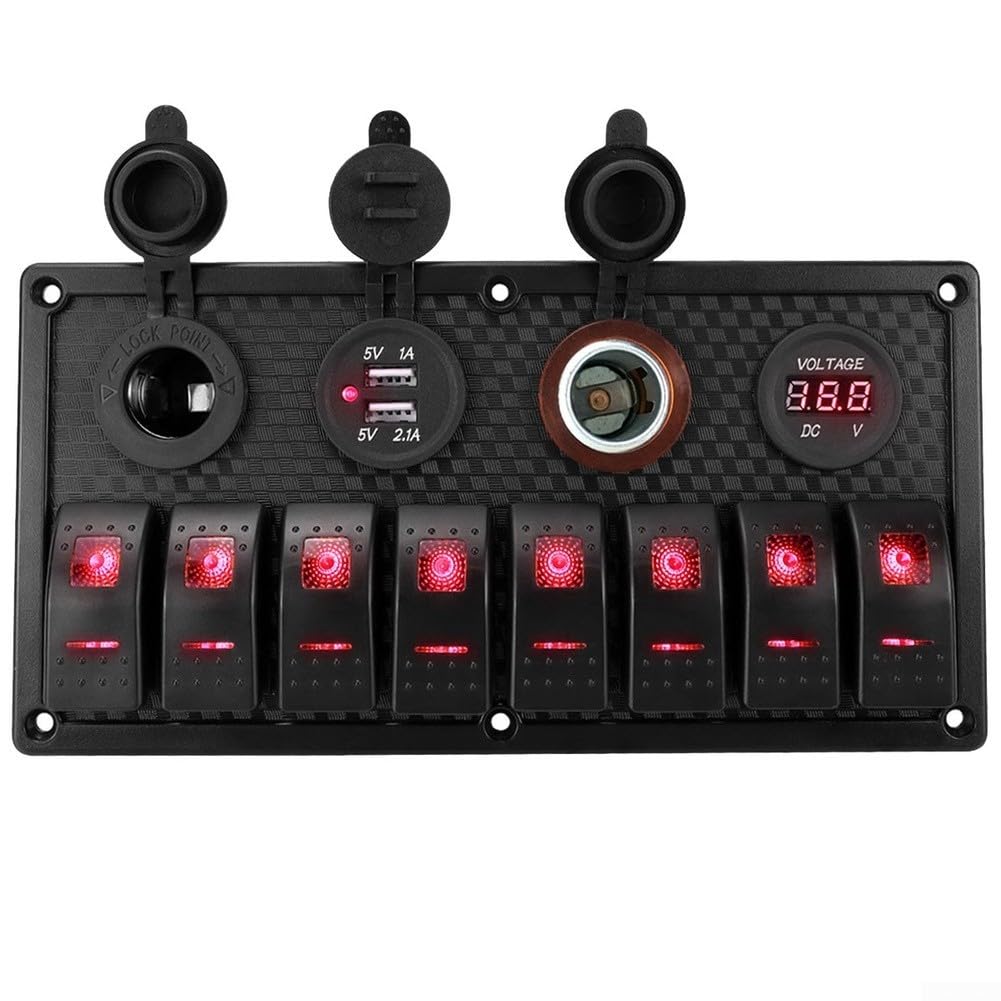 Panel de interruptor para barco marino con cargador USB dual (rojo)
