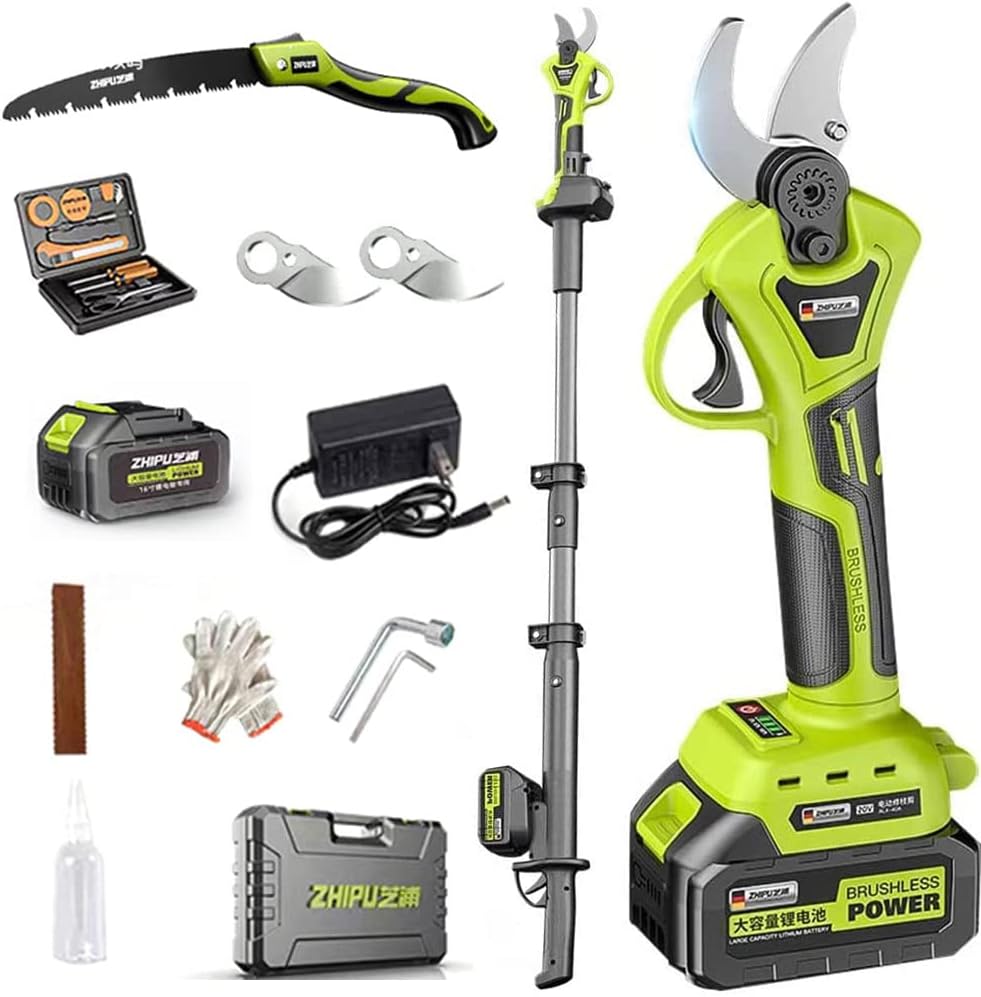 Electric Pruning Shears Branch Scissor Cutter Pruner with Reach Extension Pole 160-240cm Telescopic Electric Secateur Cutting Diamete 40/50mm,40mm-Battery*3 (50mm Battery*1)