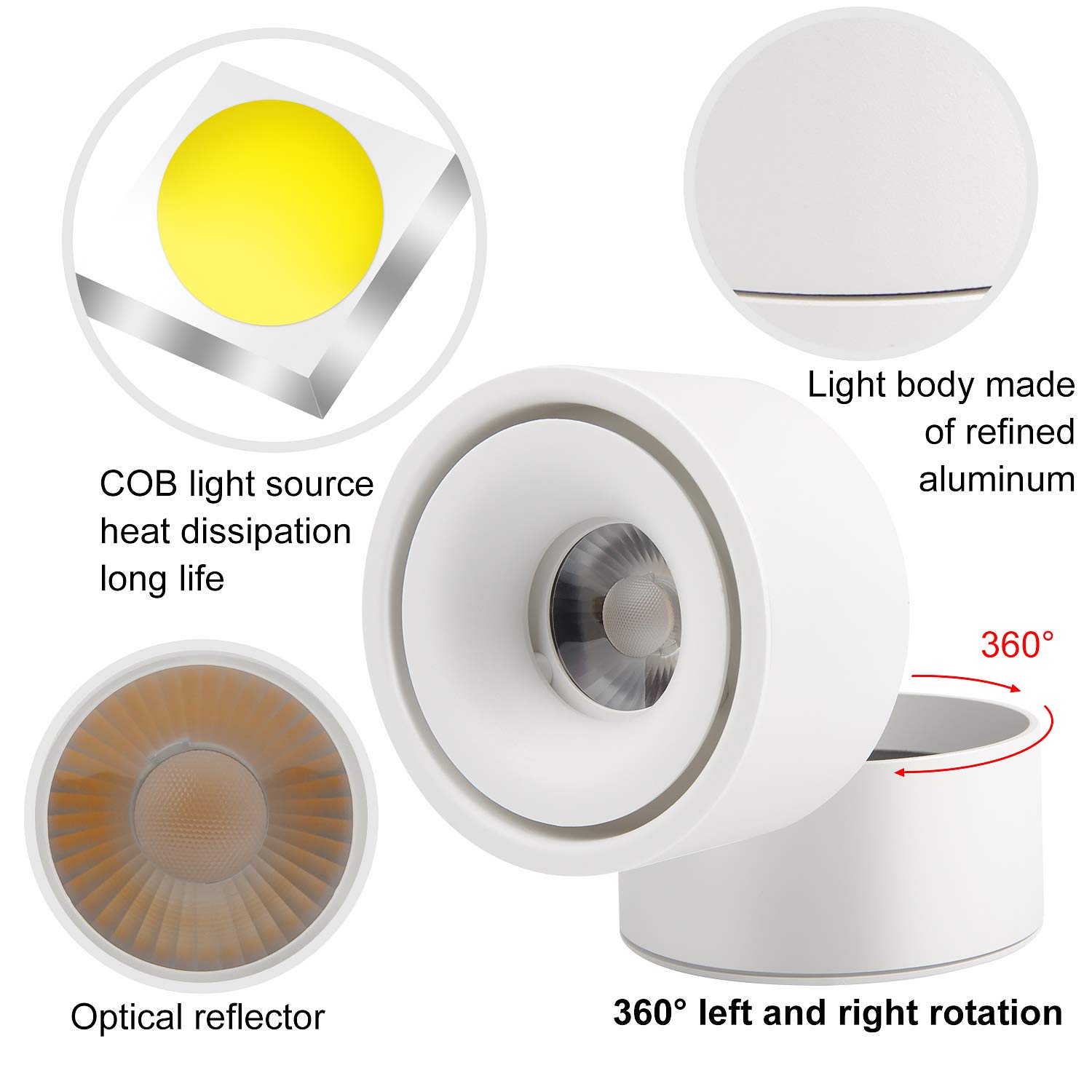 CPROSP 2-częściowy reflektor sufitowy natynkowy biały 10 W, lampa punktowa sufitowa wychylna, naturalna biel 4000 K, biała