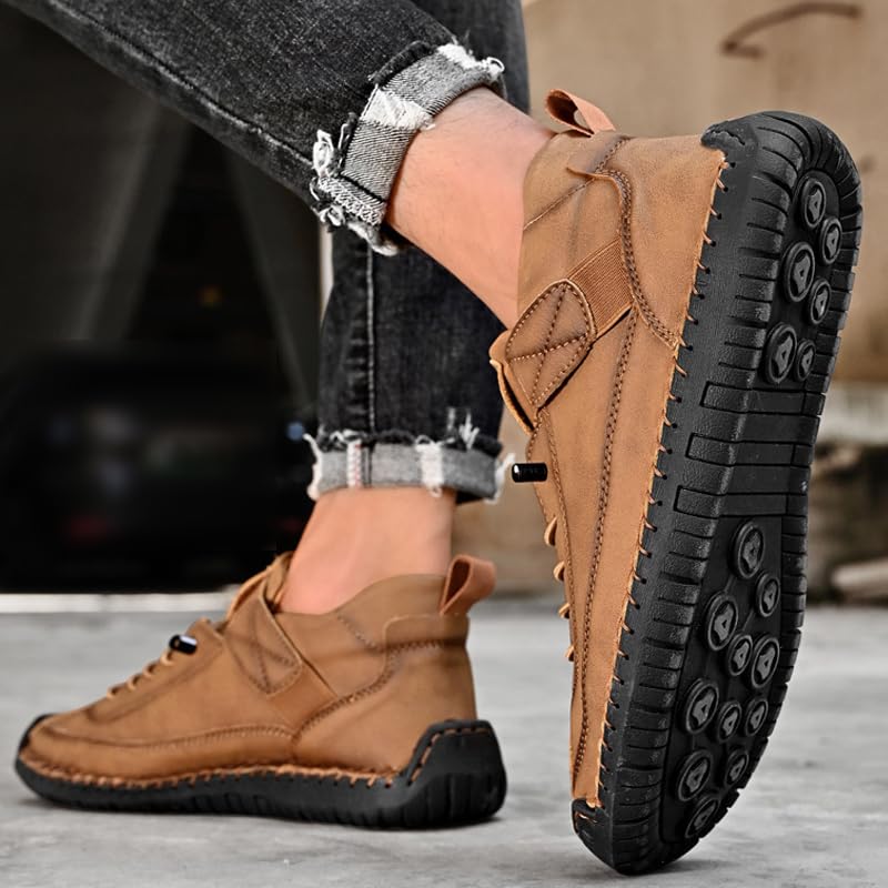 Handmade Mens Casual Loafers Moccasins Slip On Driving Shoes, Mens Comfortable Vintage Leather Flat Ankle Boots, Lightweight Dress Walking Shoes for Business Office Work4