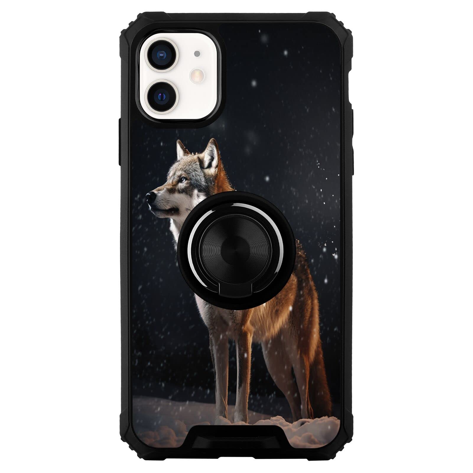 DeweiDirect Phone Case for iPhone 12 Design Wolf Art Print JX019 Pattern with 360 Metal Ring Kickstand Shock Smartphone Armor Case-1
