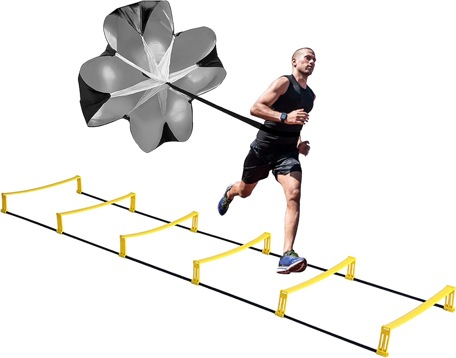 Resistance Parachute Sports Fitness Training Set, with 1Resistance Parachute and Fixed Agility Ladder, for Improving Speed/Stamina/Strength(Size:3.3M)