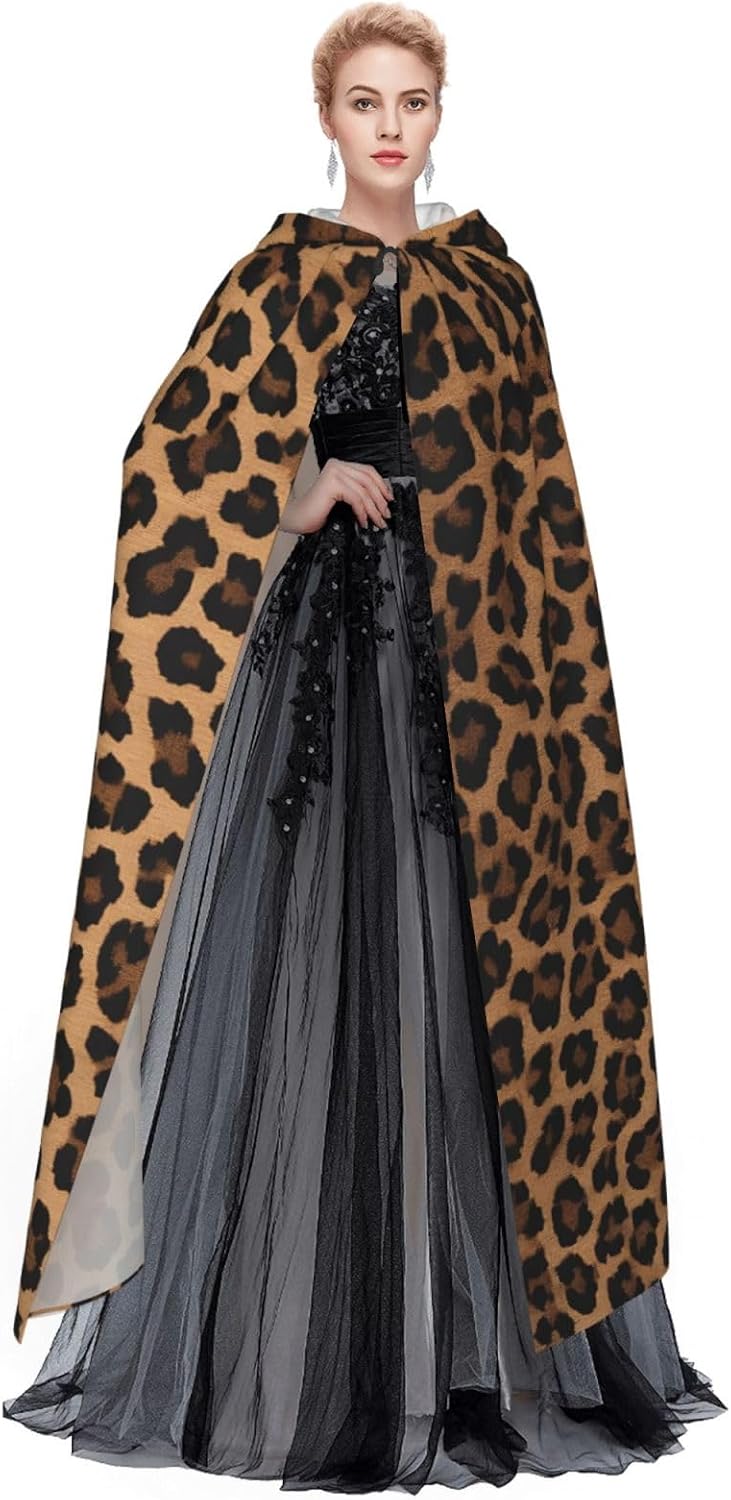 (Wild Leopard Animal) Unisex Hooded Cloak Cape with Hood Halloween Cosplay Costume Robe for Men Women