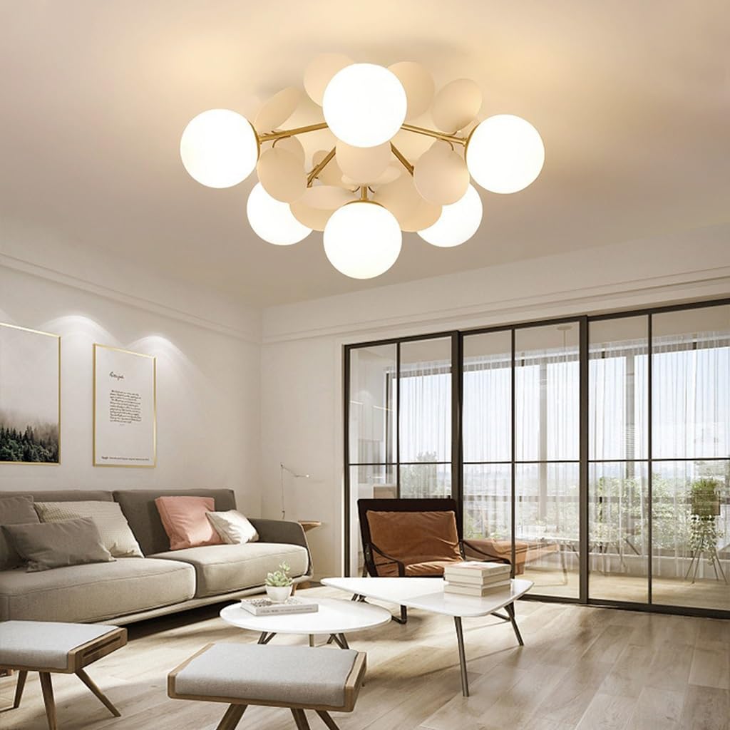 RuiRfh 8 Light G9 Glass Globe Sputnik Chandelier Matte Gold Mid Century Modern Ceiling Light Fixture Adjustable Vintage Hanging Pendant Lighting for Dining Room Kitchen Bedroom Farmhouse (Color : Whi
