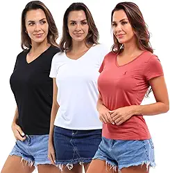 Kit 3 Camisetas Baby Look Feminina Gola Redonda em Viscose anti pilling dry