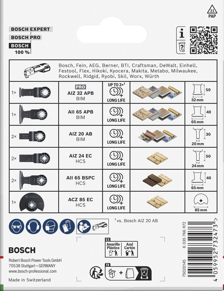 Bosch 9x Set di lame per legno e metallo tenero (per Metalli non ferrosi, Pannelli rivestiti in plastica, 134 x 104 mm, Professional Accessorio Utensile multifunzione)