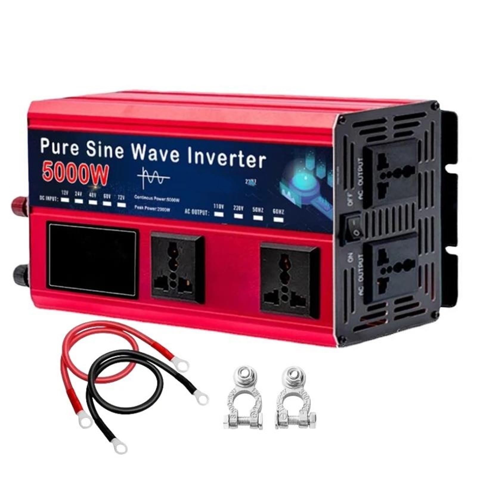 Power Inverter Inverter A Onda Sinusoidale Pura da 4000W 5500W 5000W Convertitore di Tensione da CC 12V A CA 110V/220V Inverter Solare per Auto Auto Convertitore di Potenza(220V 60Hz,5000W)