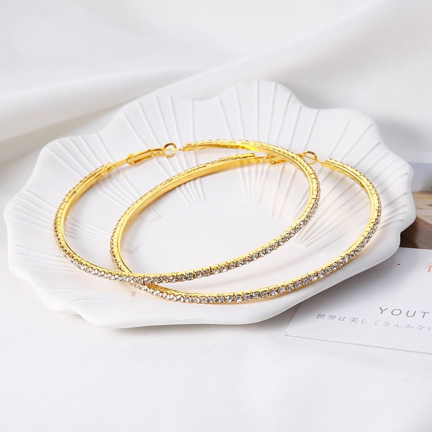 80mm Large Rhinestone Hoop Earrings for Women Sparkly Oversized Hoops Statement Jewelry Bling Round Accessories Wedding Party Prom Outfits - Image 6