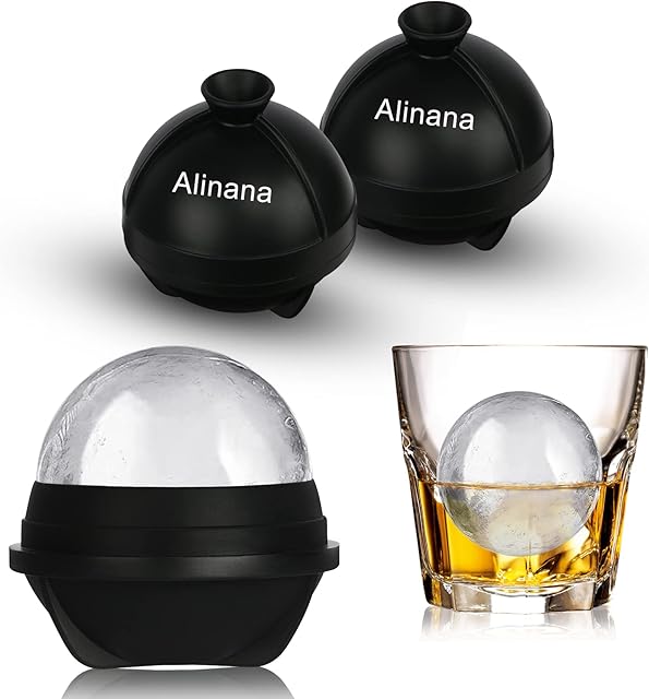 Alinana Ice Cube Molds, Ice Cube Trays for Whiskey with Built-in Funnel-Ice Ball Molds for Whiskey , 2.5 Inch Big Sphere Ice Ball Makers for Chilling Cocktails - 2 Pack