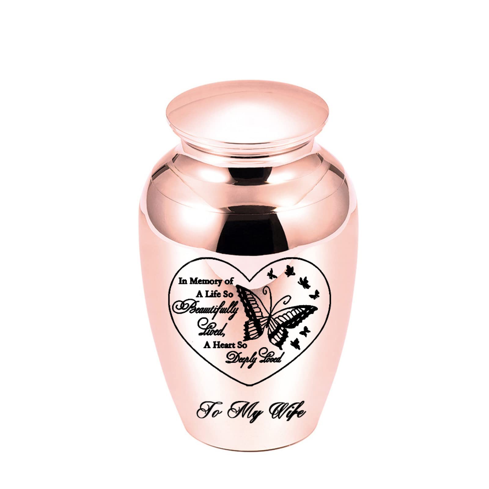 LZHLMCL Cat Urn 70Mm Aluminum Alloy Urn Jar Waterproof Urn Engraving Butterfly Cremation Urn Mini Urn For Human Ashes Keepsake Rose Gold Wife