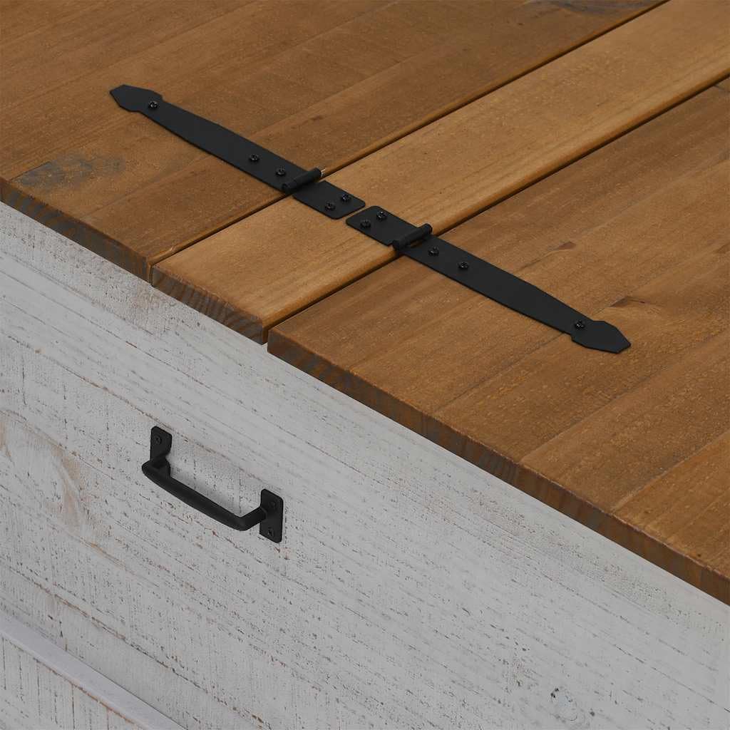 Baúl de almacenamiento Halden blanco 91 x 91 x 47 cm, madera maciza, caja de almacenamiento para entrada, salón, dormitorio, pasillo,