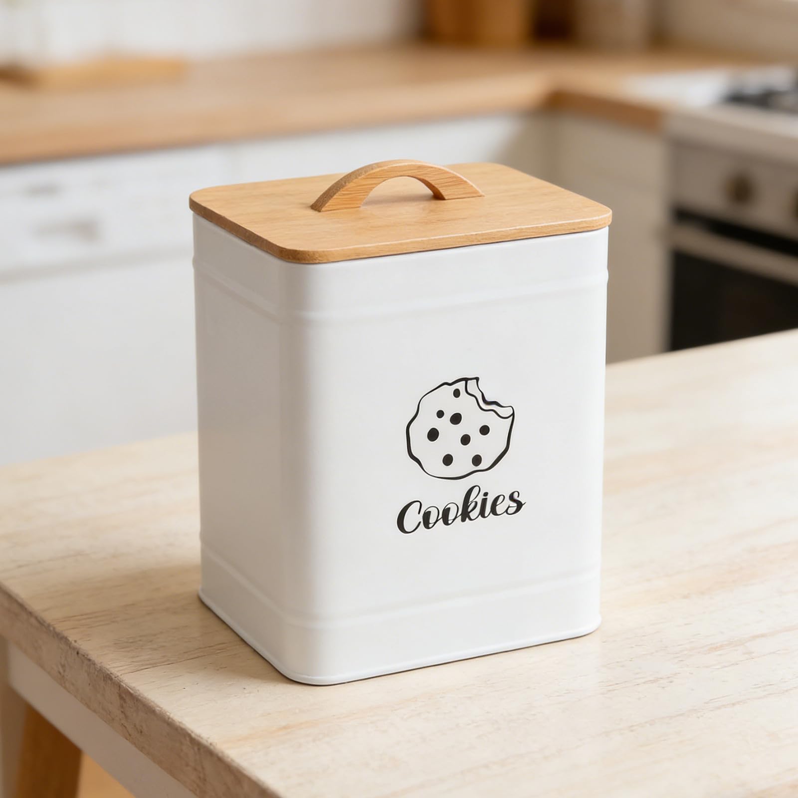 Alipis Barattolo Biscotti Grande in Ferro con Coperchio Bambù Ermetico