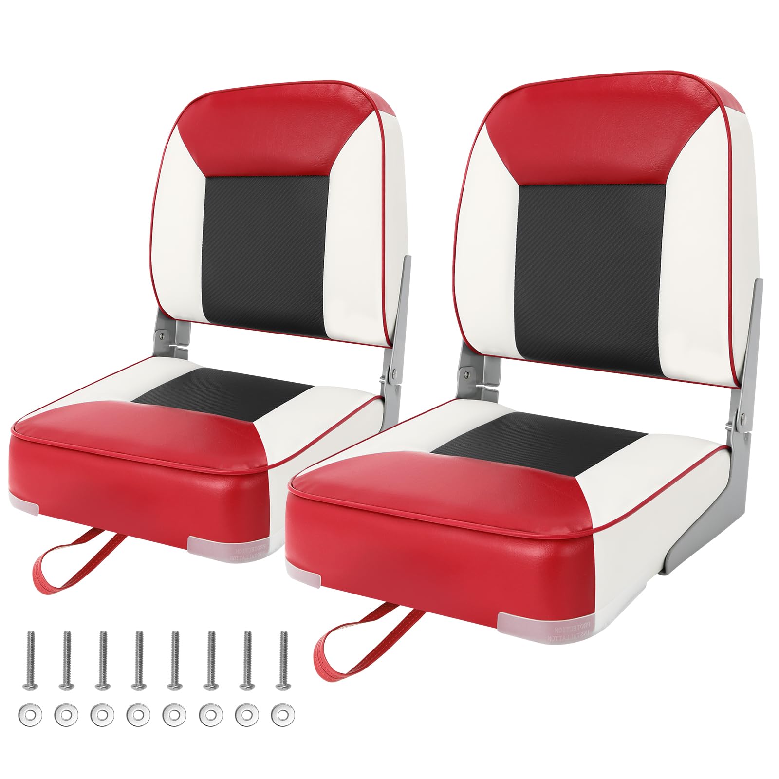 Boat Seats 2 Pack, Folding Boat Seat for Fishing, Waterproof Captain's Chair, Boat Seat 2 Pack, Suitable for Jon/Pontoon/Canoe/Bass Tracker Boat Seats - Unique Colour Design (Red/White)